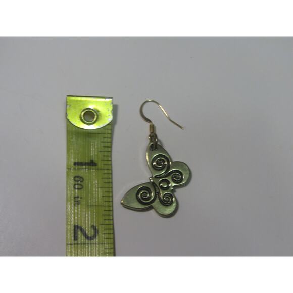 Yellow Butterfly Gold Tone Earrings Boho Cottagecore 1 3/4" Retro Dangly - Picture 3 of 3